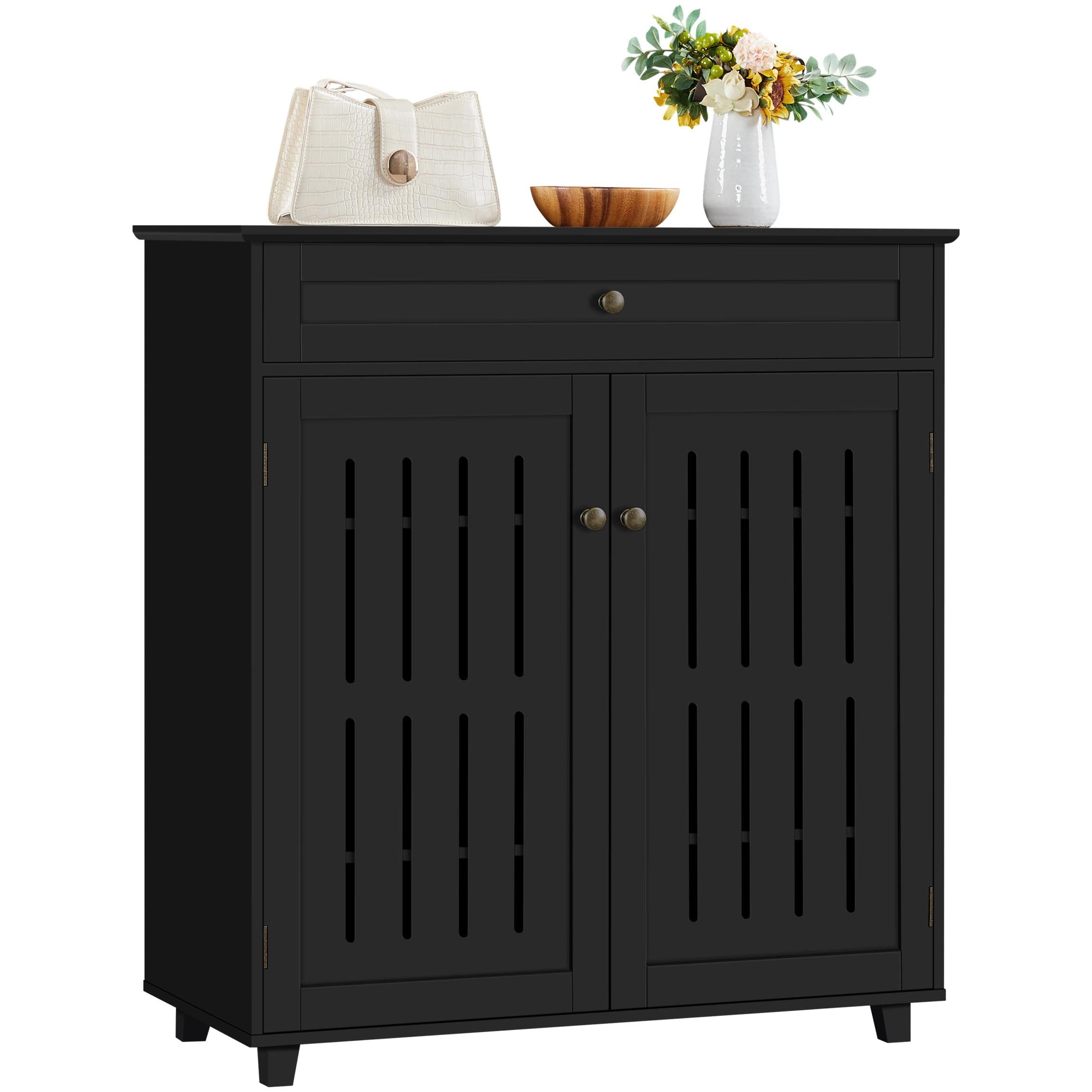 Yaheetech Coffee Bar Cabinet, Bathroom Cabinet with 1 Drawer & Adjustable Shelf, Kitchen Buffet Storage Cabinet for Home Office, Black