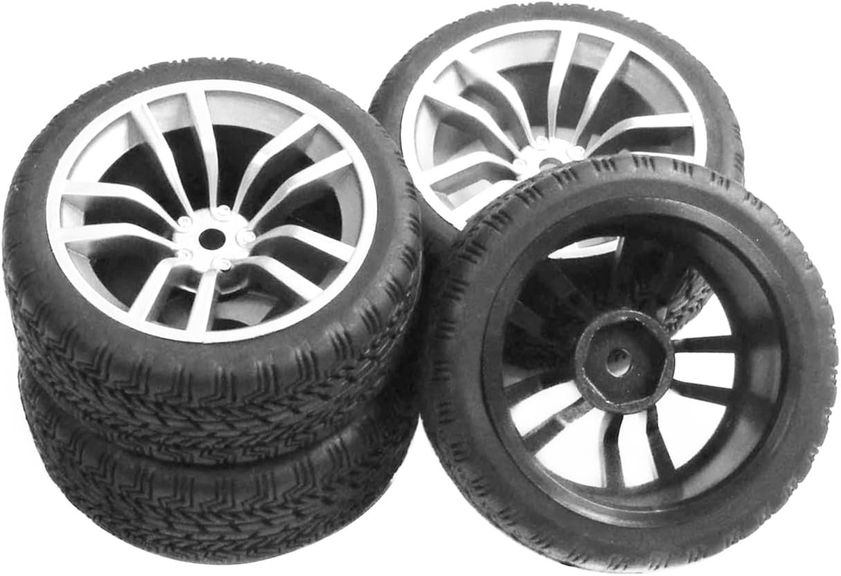 ShareGoo 12mm Hex Wheel Rims & Rubber Tires for 1/10 RC On-Road Touring Flat Racing Car (Pack of 4)