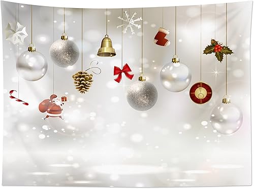 Miniatura 5 de LB Tapiz de Navidad para colgar en la pared, bola de Navidad y tapiz de Papá Noel para dormitorio, tapiz de copo de nieve de invierno para