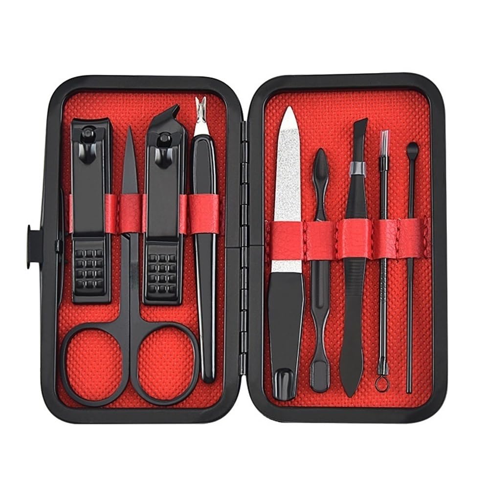 Nagelknipser-Set, Herren-Accessoires, Körperpflege-Set, 9-teilig, Edelstahl-Schere, Pinzette, Ohrstöpsel, multifunktionales Werkzeugset für die tägliche Hand- und Fußpflege