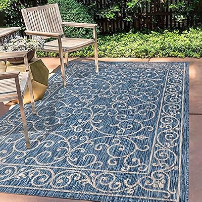 JONATHAN Y SMB106D-5 Charleston Vintage Filigree Textured Weave Indoor/Outdoor Navy/Gray 5 ft. x 8 ft. Area-Rug, Classic,Easy-Cleaning,HighTraffic,LivingRoom,Backyard, Non Shedding