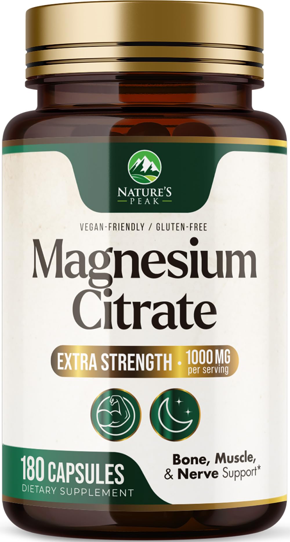 Magnesium Citrate Capsules - Max Absorption Magnesium Powder - Muscle, Bone, Nerve & Heart Health Support - Premium Formula is Powerful & Gentle for Women & Men - Bottled in USA - 180 Capsules 180 Count (Pack of 1)