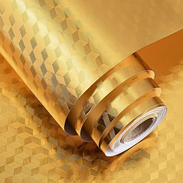 AMAZBIRD Self-Adhesive Kitchen Wallpaper Oil Proof Sticker Backsplash Aluminum foil Wall Sticker Waterproof and Heat Resistant Cabinet Aluminum Drawer Sticker (3D Gold, 24 X 48 Inch) (B0CVQMJTS3) Amazon Price History, Amazon Price Tracker