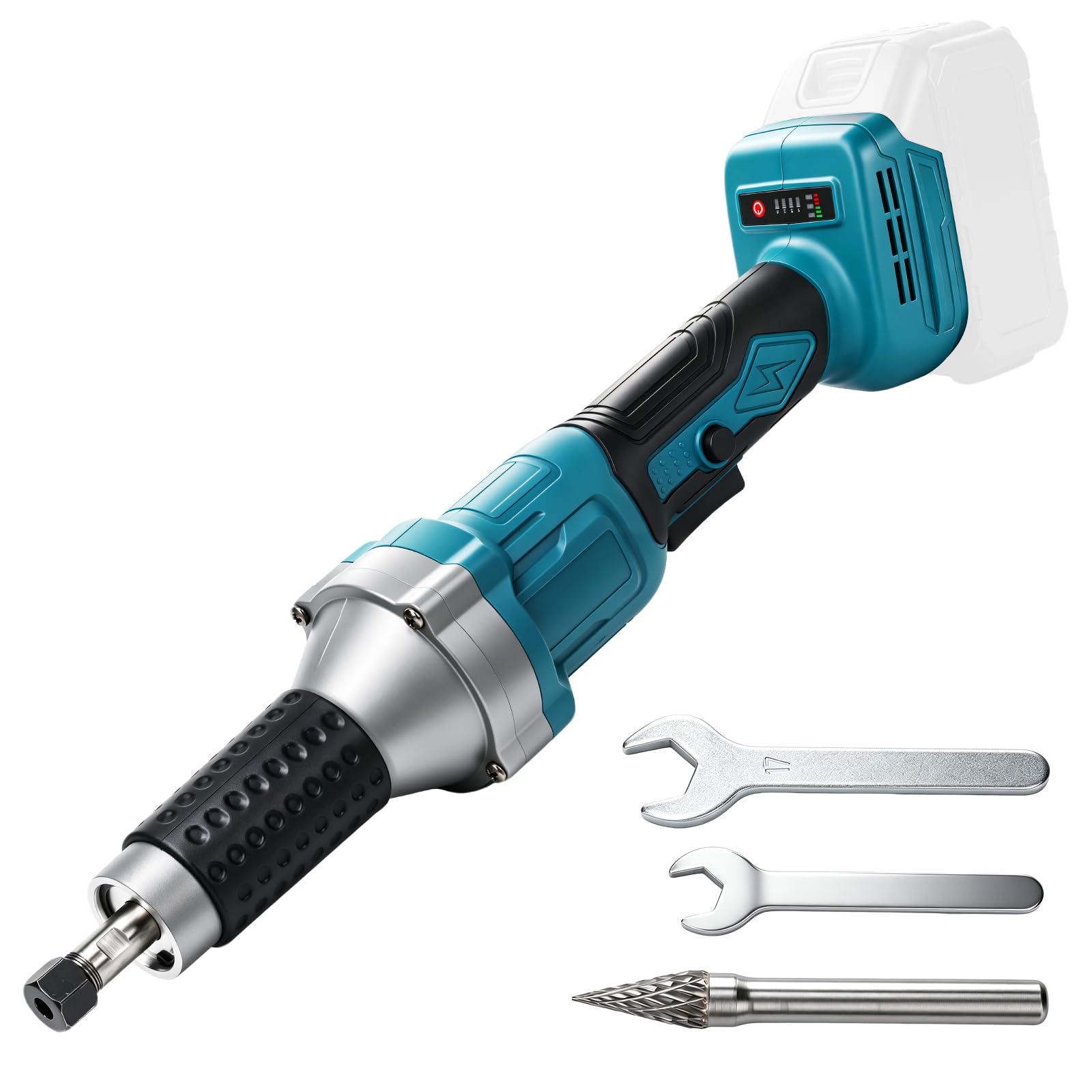 Smerigliatrice dritta a batteria compatibile con Makita da 18 V, senza spazzole, con pinza di serraggio da 6 mm e regolazione della velocità a 4 livelli, strumento multifunzione per