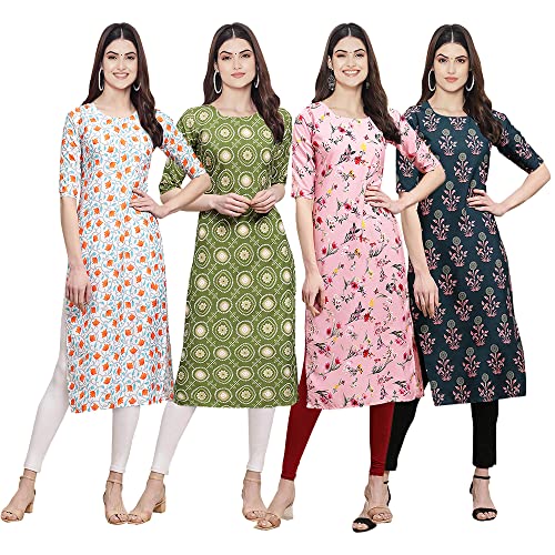 Image of Pinkmint Women's Crepe Digital Print Straight Kurta [Pack of 4] (CCV-334-338-339-335)