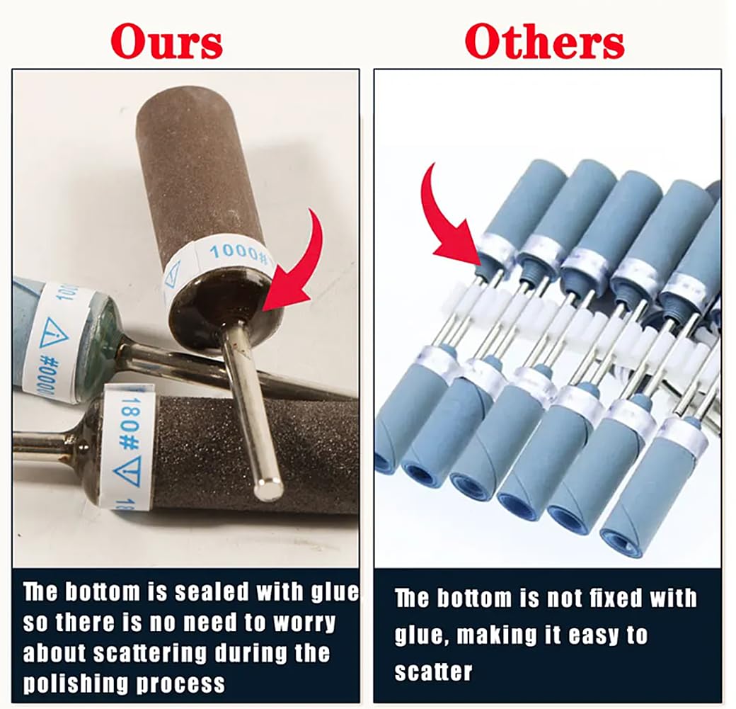Sanding Drums for Rotary Tool, Wet Dry Sandpaper Stick and Sleeves Rod Bit for Rotary Tool Accessories Jewelry Polishing Tool,1/8 Shank (180-2500 Grit(10PICS))