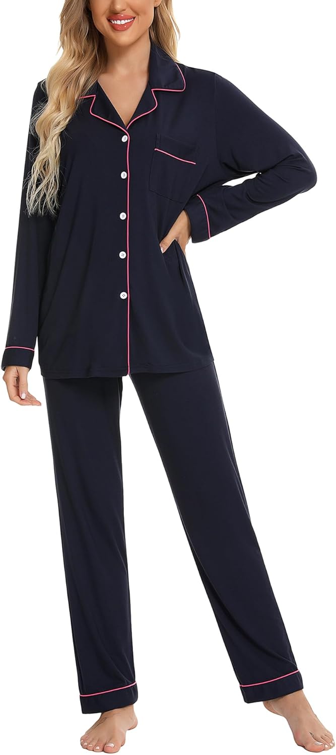 Anjue Pajamas for Women Soft Button Up Pajama Set Long Sleeve Shirt and Pajama Pants Lounge Sets S-XXL - Image 3