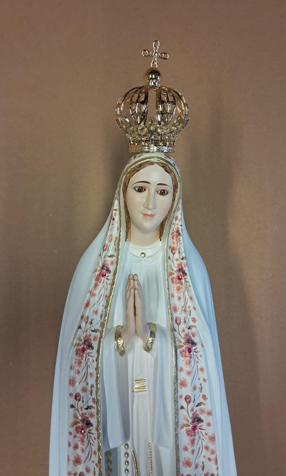 Generico ArteSacraCaravaggio Statua della Madonna di Fatima cm 77 (30,31 inches) in vetro resina, con occhi in vetro decorata a mano, di produzione artigianale