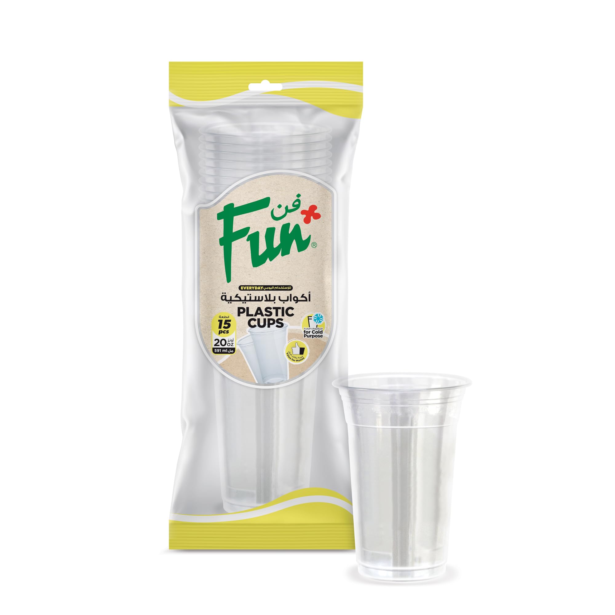 Fun Everyday Disposable Clear Plastic Cup 20Oz, Pack Of 15