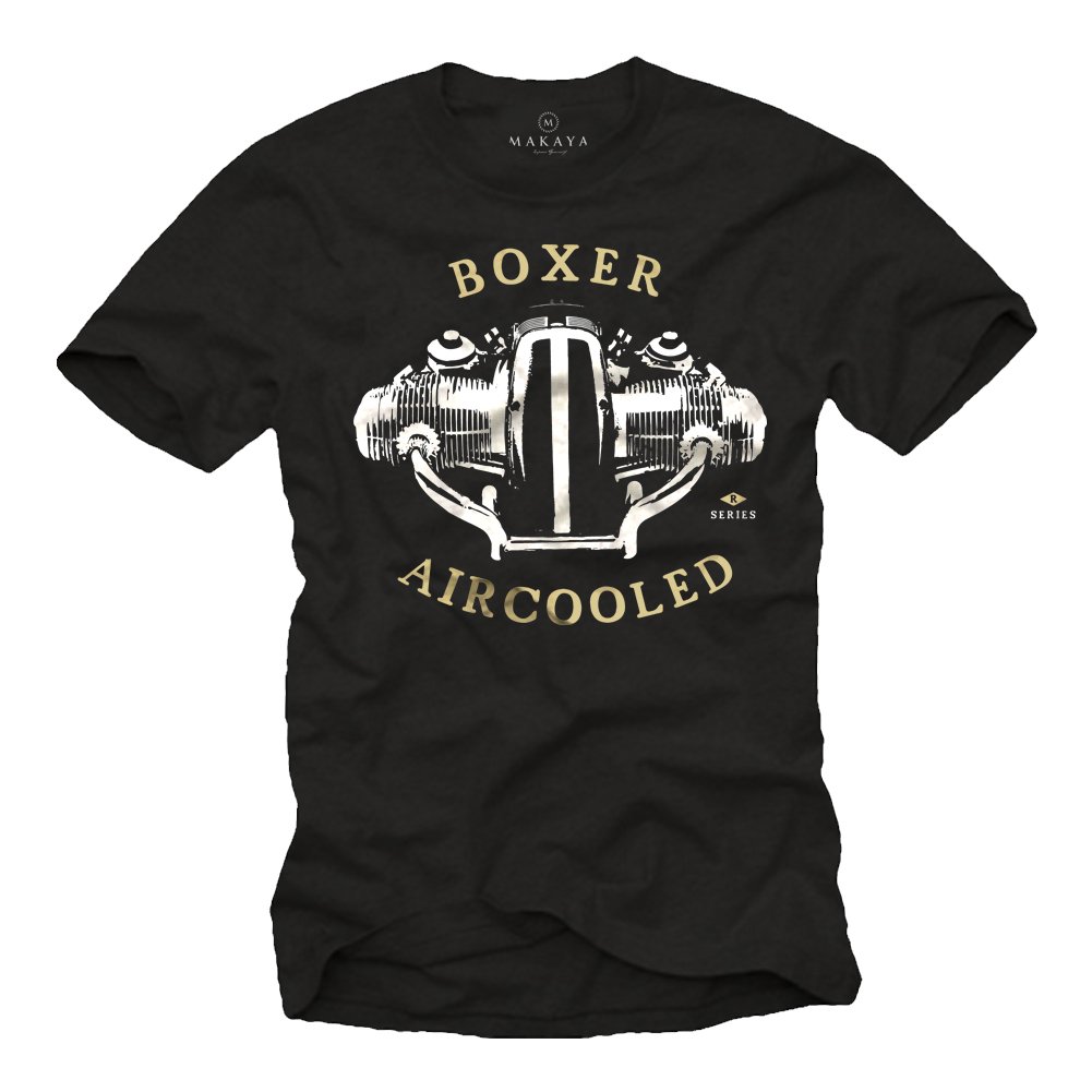 MAKAYA Mens Biker T-Shirt - R100 Boxer Engine - Motorcycle Gifts for Him Black Size XXL