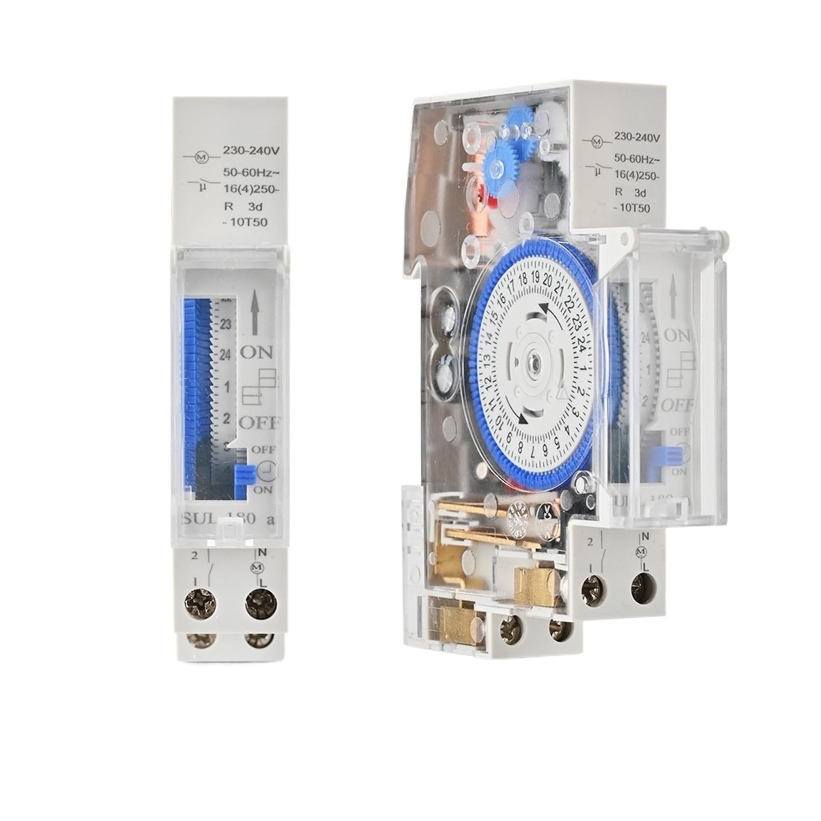 Temporizador mecánico SUL180A for riel DIN, 24 Horas, relé analógico, programable, batería de 220 V, 16 A.