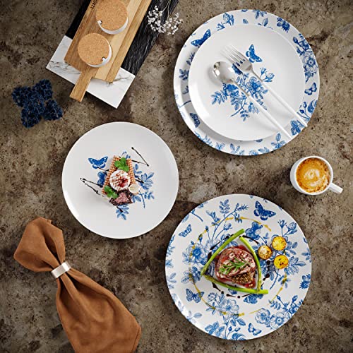Trendables 80 Piece Plastic Disposable Plates Set (40 Guests) I 40 Pcs Of 8 Inch Dessert Plates & 40 Pcs Of 10 Inch Disposable Plastic Plates | Wedding Party Plates | White & Blue Floral Design #TOP5