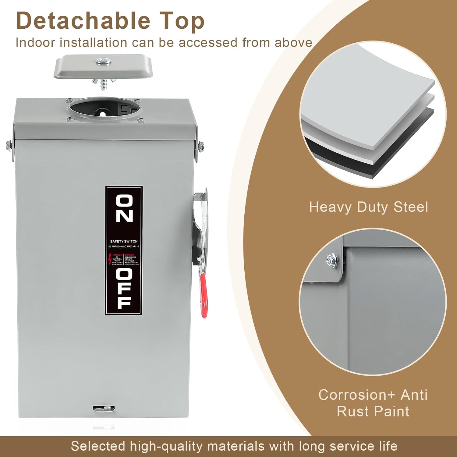 【Upgrade】 3P 60 Amp Disconnect,Disconnect Switch,Add Ground Design,Non-Fusible,NEMA 3R Standard,Heavy Duty Steel Material,Rust and Corrosion Resistant,for Indoor and Outdoor,120/240v,11-Year Warrnaty