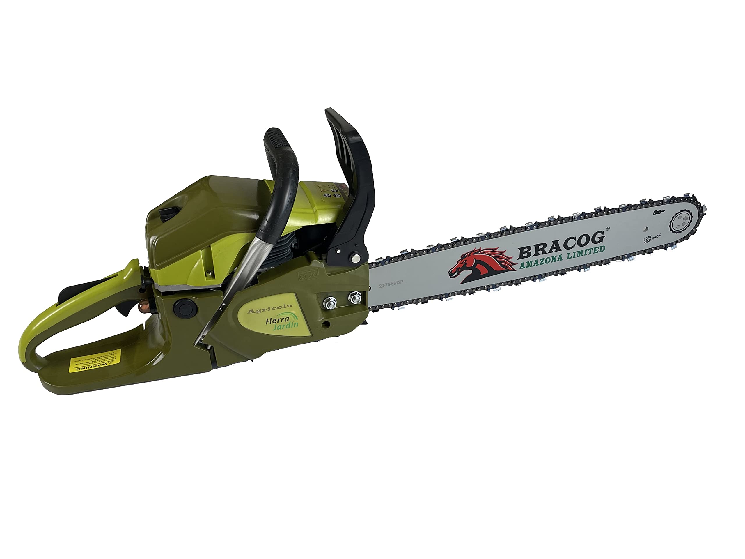 BRACOG Motosierra Gasolina Profesional (62 cc, Espadín 20"). Motosierra Anti-vibración con Cadena y Espada Motor de 2 Tiempos, 3.8 CV. Motosierra para Talar, Recortar, Podar Ramas