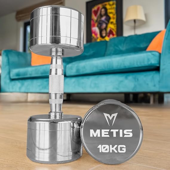 METIS Studio Chrome Dumbbells | Premium Quality Gym Weights for Home & Commercial Use - 1kg-10kg [Sold In Pairs]