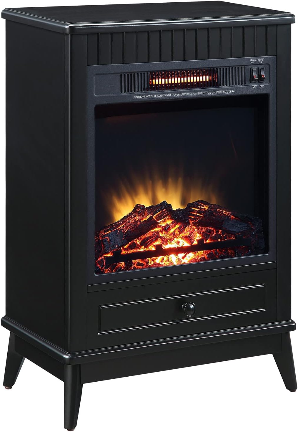 Freestanding Mantel Stand, Modern Media Fireplace Cabinet Nightstand End Table for Living Room Bedroom, Wooden Mantel Side Table w/Storage Drawer for Electric Fireplace (Walnut) (Black)