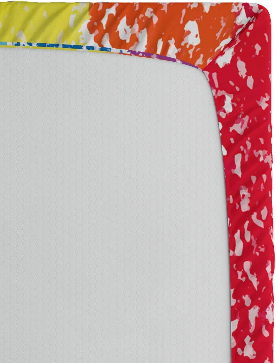 Ambesonne Rainbow Fitted Sheet, Simplistic Cheerful Illustration with Pastel Painting Colorful Lines Illustration, Soft Decorative Fabric Bedding All-Round Elastic Pocket, Queen Size, White Green