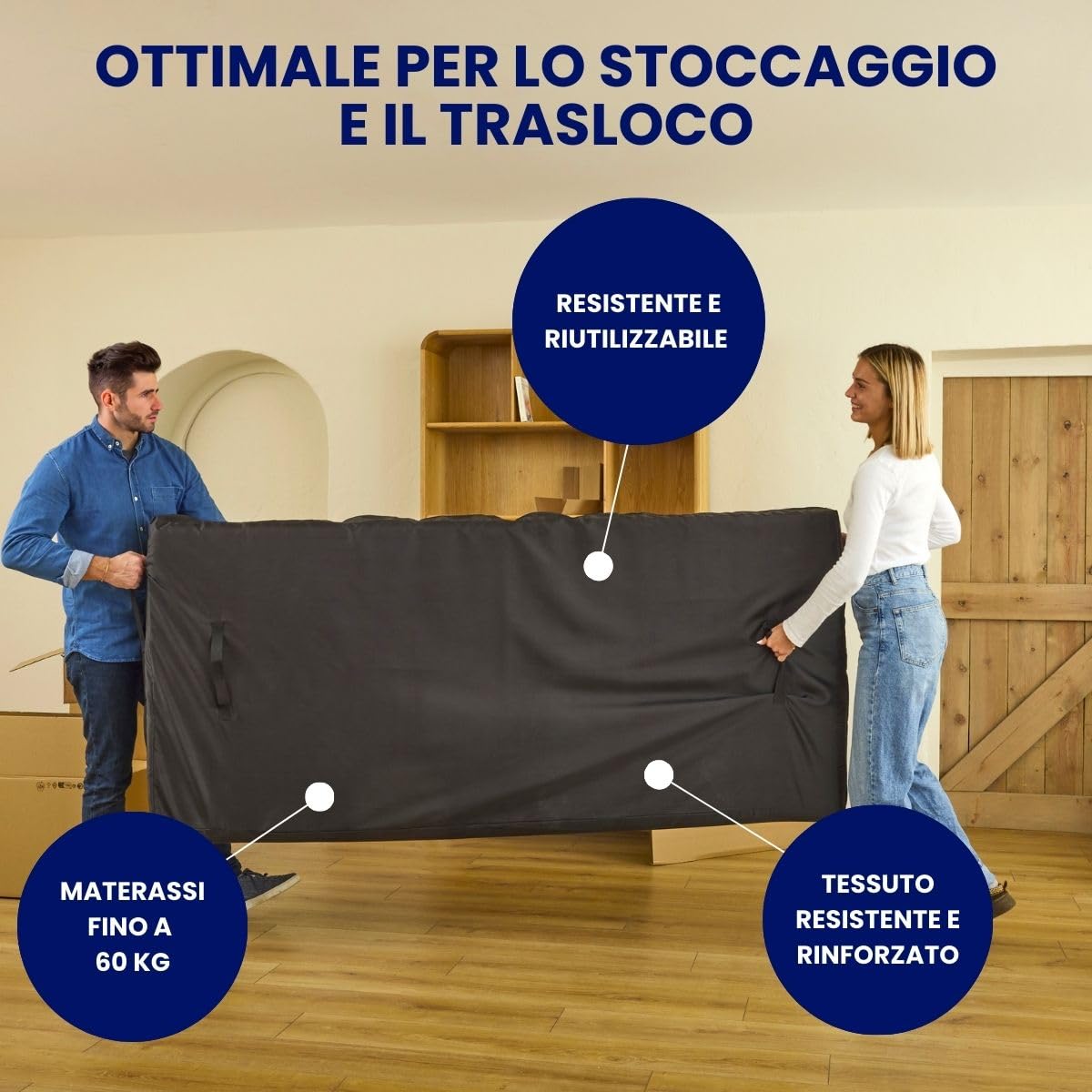 Dreamway - Custodia Protettiva per Materasso Singolo 90x200 - Resistente e Impermeabile - Perfetta per Trasloco, Stoccaggio o Trasporto - Certificata Oeko-Tex