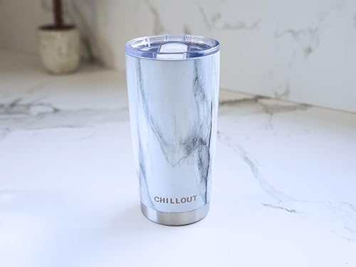 Miniatura 2 de CHILLOUT LIFE - Vaso de acero inoxidable de 20onzas con tapa a prueba de salpicaduras y pajilla, diseño con aislamiento al vacío de doble pared,