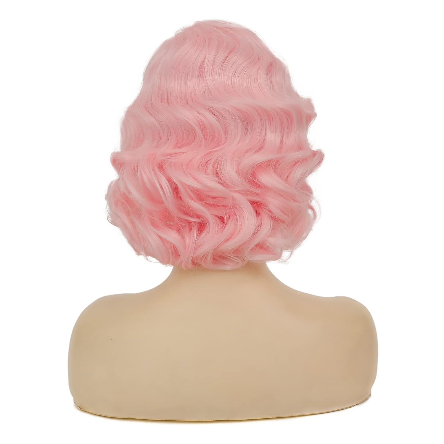 Swiking Short Pink Curly Finger Wave Wigs for Women Synthetic Wig Cosplay Halloween Flapper Vintage Hair Wig (Pink) - Image 5
