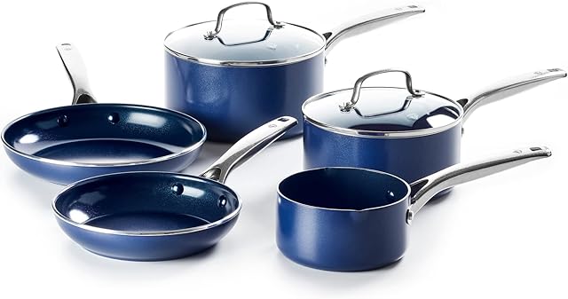 Blue Diamond Cookware Diamond Infused Ceramic Nonstick 7 Piece Cookware Pots and Pans Set, PFAS-Free, Oven Safe, Blue