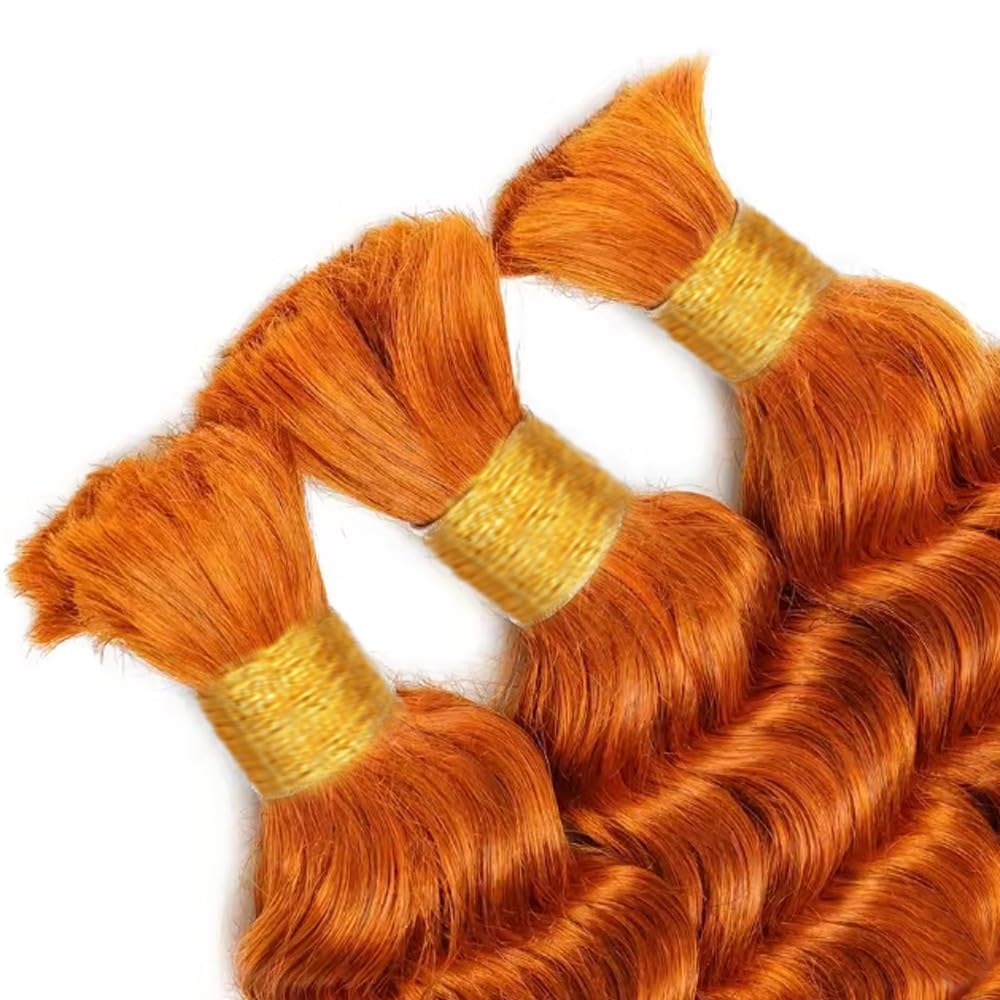 350 Boho Human Hair 24 24 24 Inch Deep Wave Bulk Ginger Boho Human Braiding Hair Deep Curly Ginger Orange Human Boho Hair Extensions for Woman