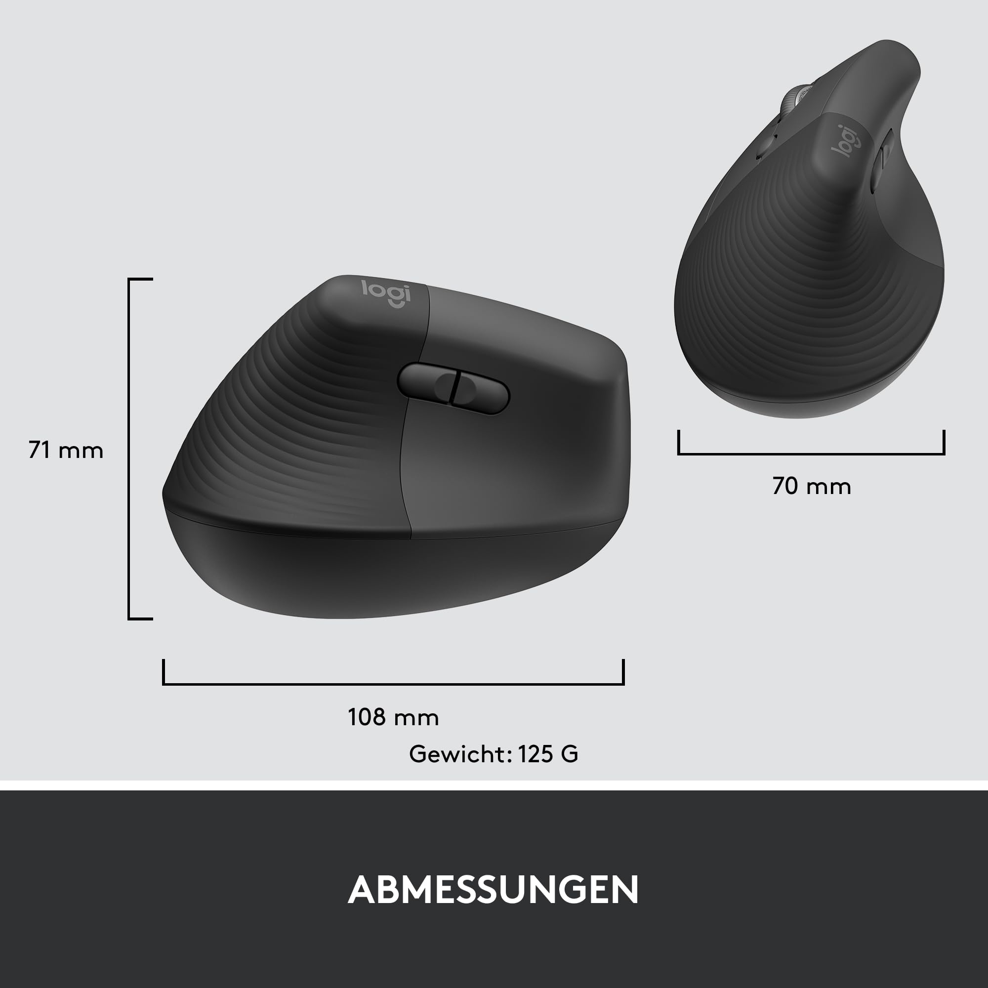 Logitech Lift for Business Left, vertikale ergonomische Maus – für Linkshänder, kabellos, Bluetooth oder gesicherter Logi Bolt USB, leise Klicks, Windows/Mac/Chrome/Linux – Grafit, Small, 910-006495