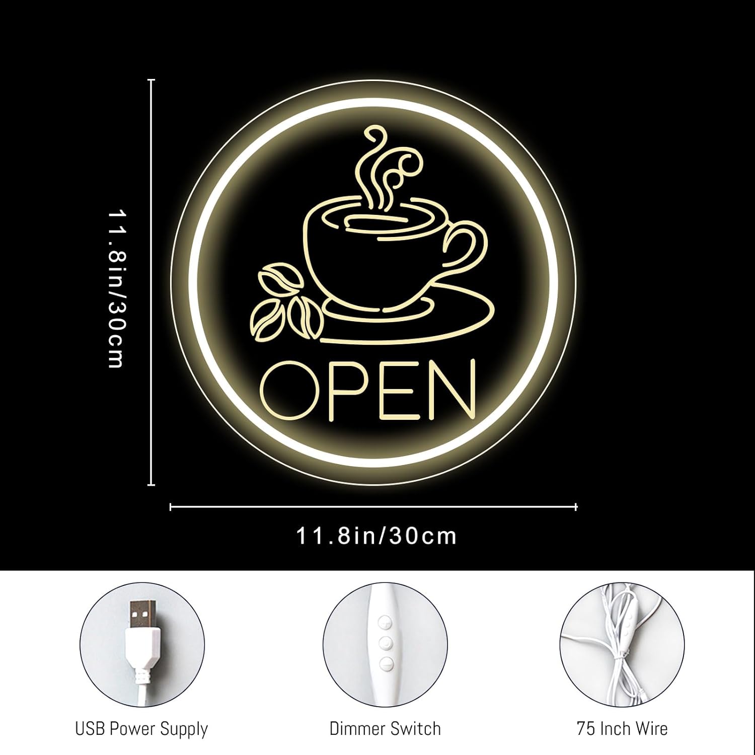 Coffee Open Neon Sign Business Open Lights for Cafe Shop Home Bar Wall Decor USB Powered Light Up Sign Cafe Corner Decor Gift for Coffee Lovers
