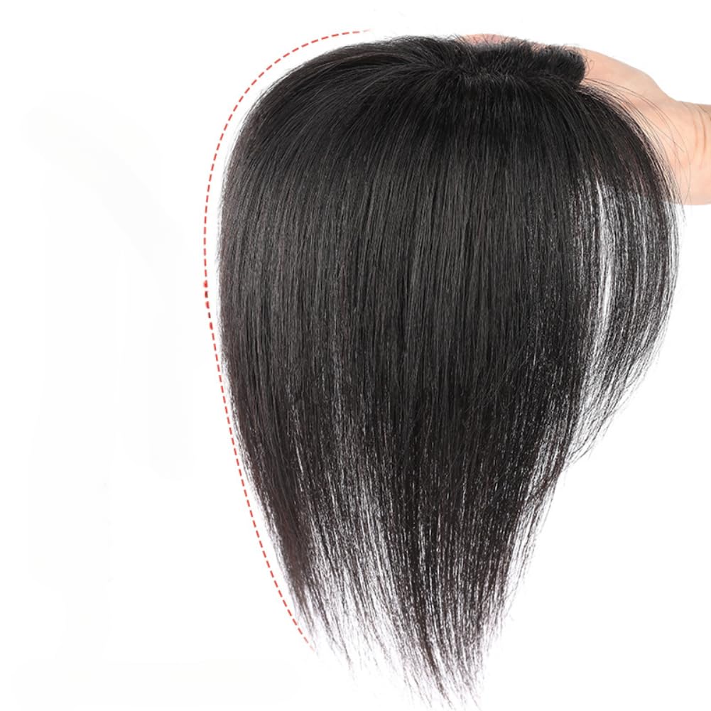 Hair Topper with Middle Part Bangs Clip in Straight Human Hair Toppers Seamless Hairpiece Toupee for Women Thin Hair (Natural balck,25cm)