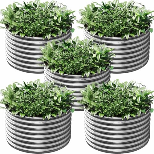 CATMANOR 5 Pack 2x2FT Round Galvanized Raised Garden Bed Outdoor,Metal Garden Bed for Vegetables,Steel Raised Beds for Gardening,Above Ground Garden Box for Flower