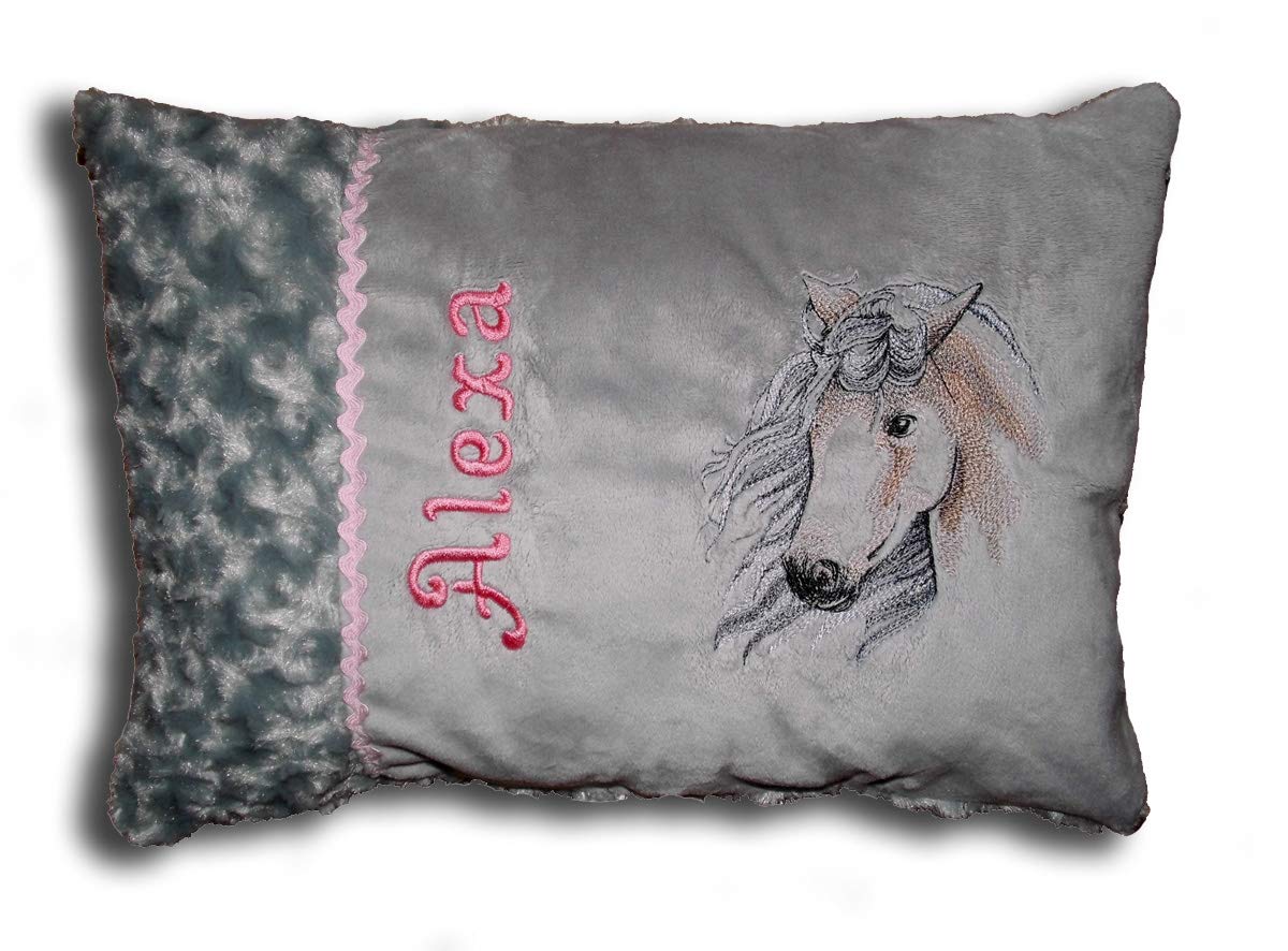 Besticktes Kinderkissen Babykissen mit Pferdekopf und Name