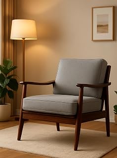 UrbonArts Solid Sheesham Wood Lounge Chair | Mid-Century Accent Chair for Living Room | Wooden Arm Chair with Cushions (Wa... Price In India