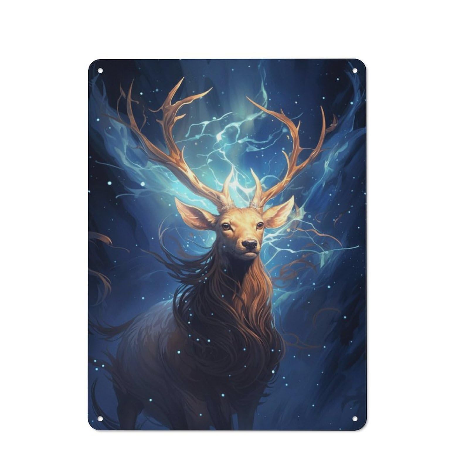 Junmoney Cosmic Celestial Deer 40X30cm Rustic Metal Sign With For Hobby Room Or Studio, Metal Sign Decor For Hobby Rooms And Studios