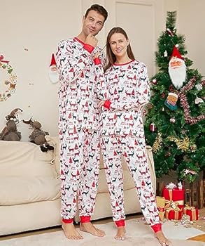 Pyjama Famille Noël Manches Longues Coton - Ensemble 2 Pièces Chaud Doux - Femme, Homme, Enfant Assortis