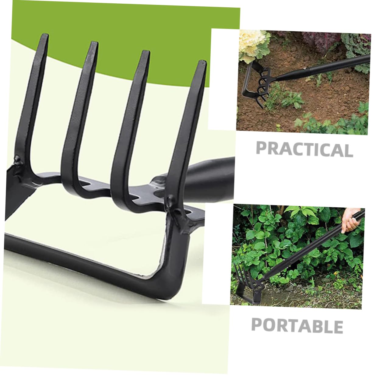 Houe à Étrier de Désherbage en Acier Inoxydable Noir | Outil de Jardinage pour Creuser, Râteau de Jardinage Compact, Usage Jardinage Desherbage
