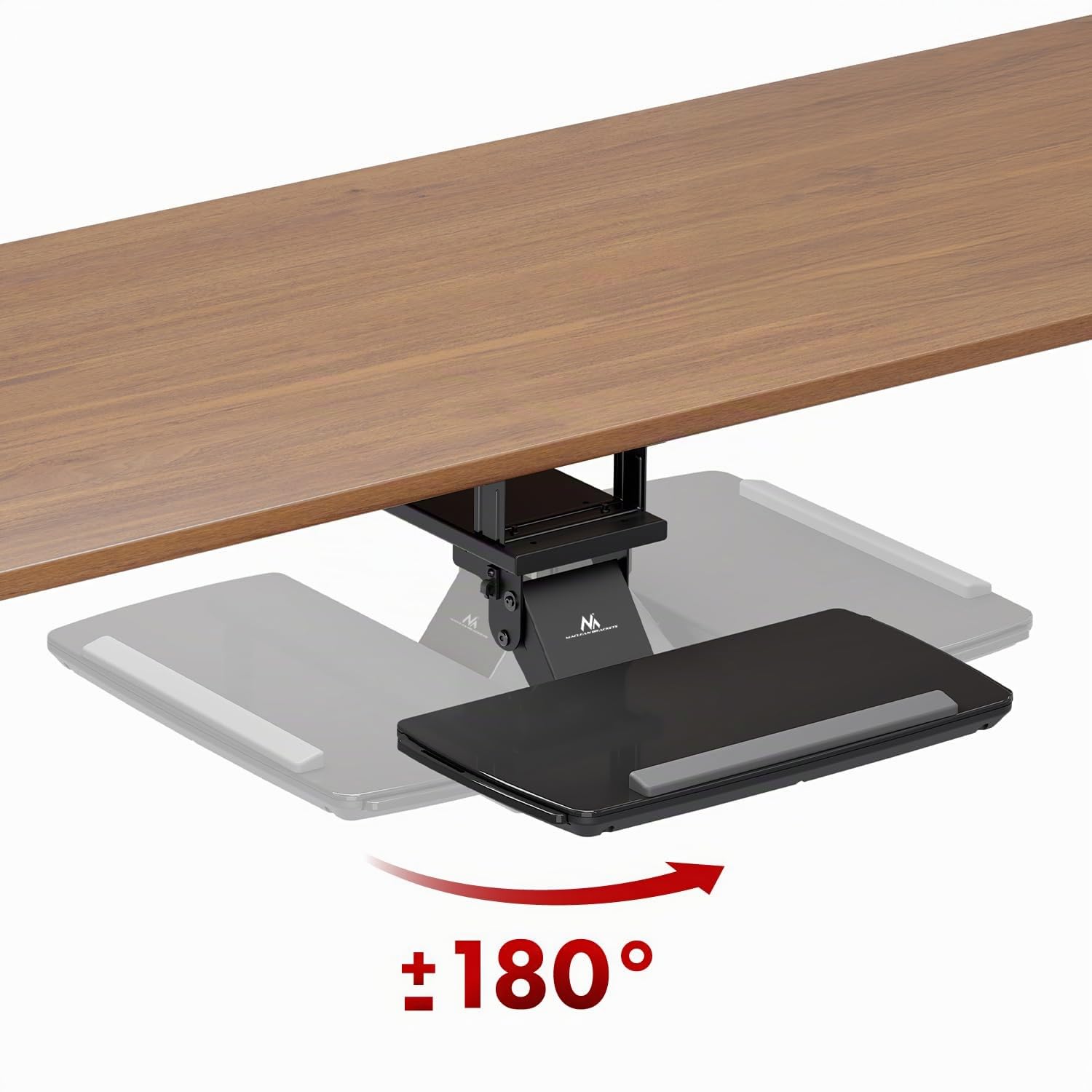 Maclean Bandeja para Teclado con Bandeja para ratón, Altura Regulable, inclinable, Giratorio, Soporte ergonómico para Escritorio de hasta 5 kg, Soporte para Teclado de Acero y plástico (Negro)