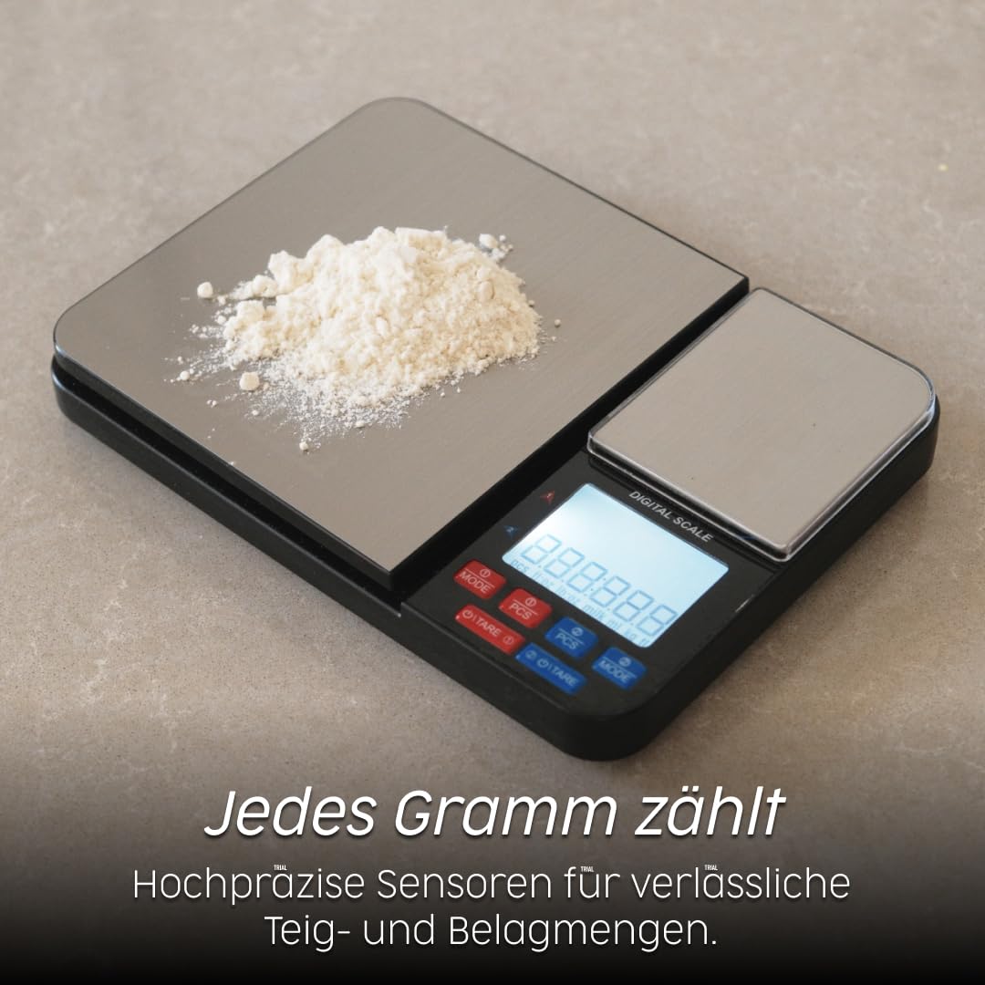 Digitale Lebensmittel-Waage mit Zwei Plattformen I Küchen Feinwaage mit 7 Einheiten, Tara, PCS, Auto-Off, für Küche, Schmuck, Backen, Kochen