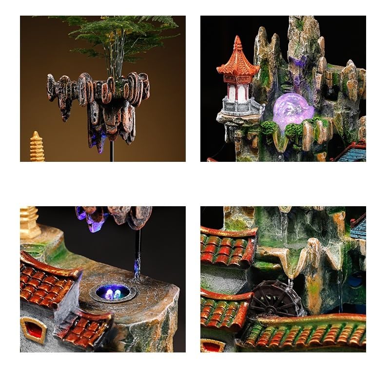 Fuente Decorativa de jardín, Fuente de Agua con Cascada, de Resina, con función humidificadora, Feng Shui Zen, decoración para salón, Dormitorio, Oficina