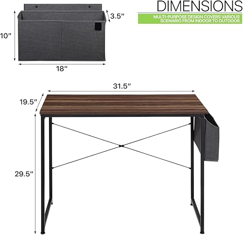 Miniatura 2 de Magshion Mesa de estudio de computadora, 40 pulgadas de estilo industrial simple, mesa rústica de madera marrón con bolsa de almacenamiento, marco