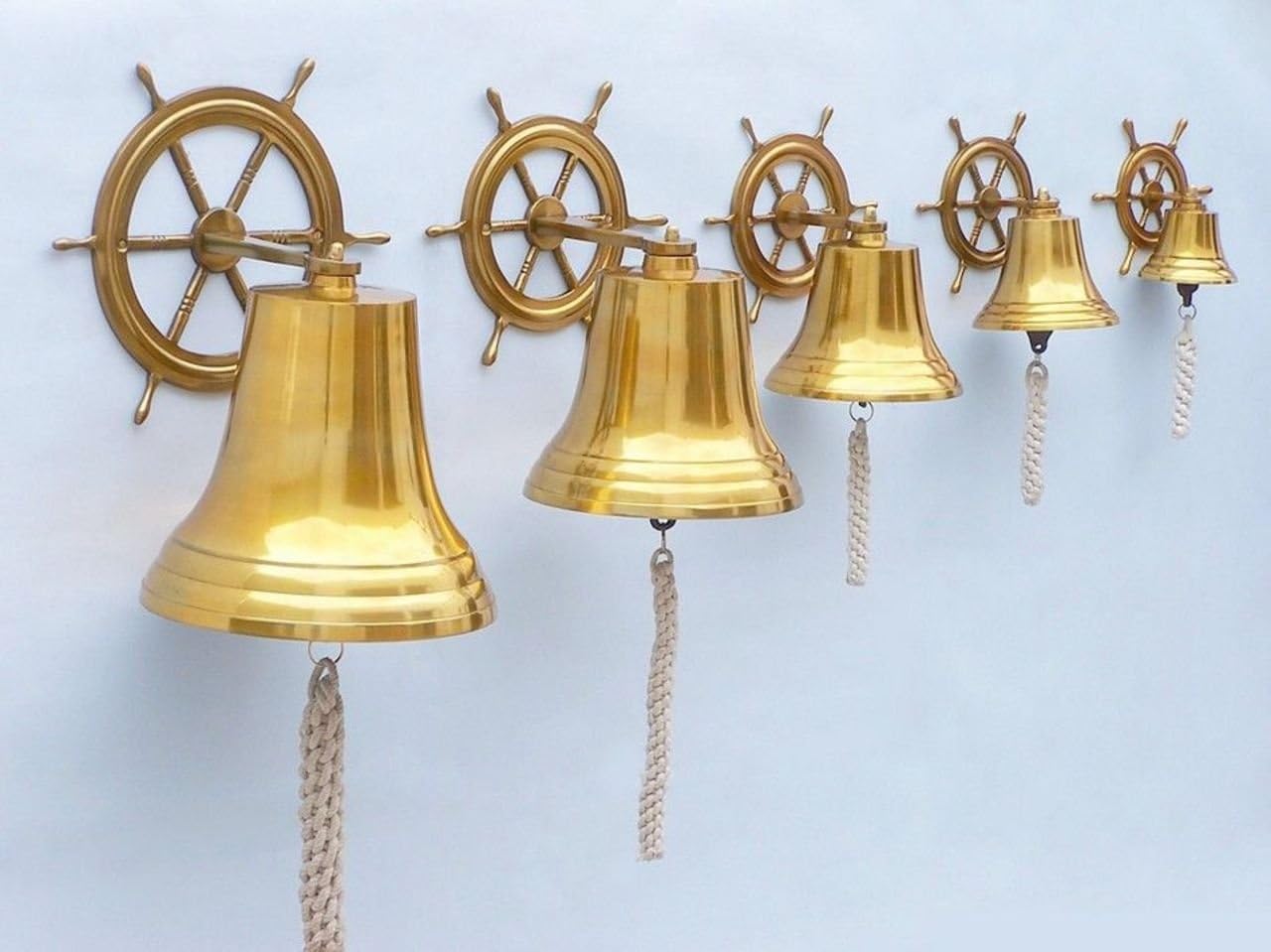 Hampton Nautical BL-2026-1-BR Brass Plated Hanging Ship Wheel Bell, 7"