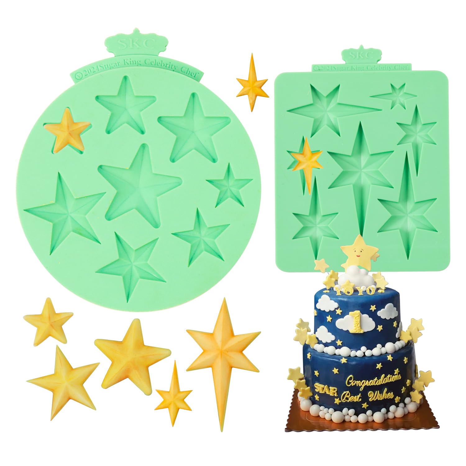 KALAIEN Star Molds Silicone, 2 Pcs Chocolate Star Mold for Candy Baking & DIY Resin Mold