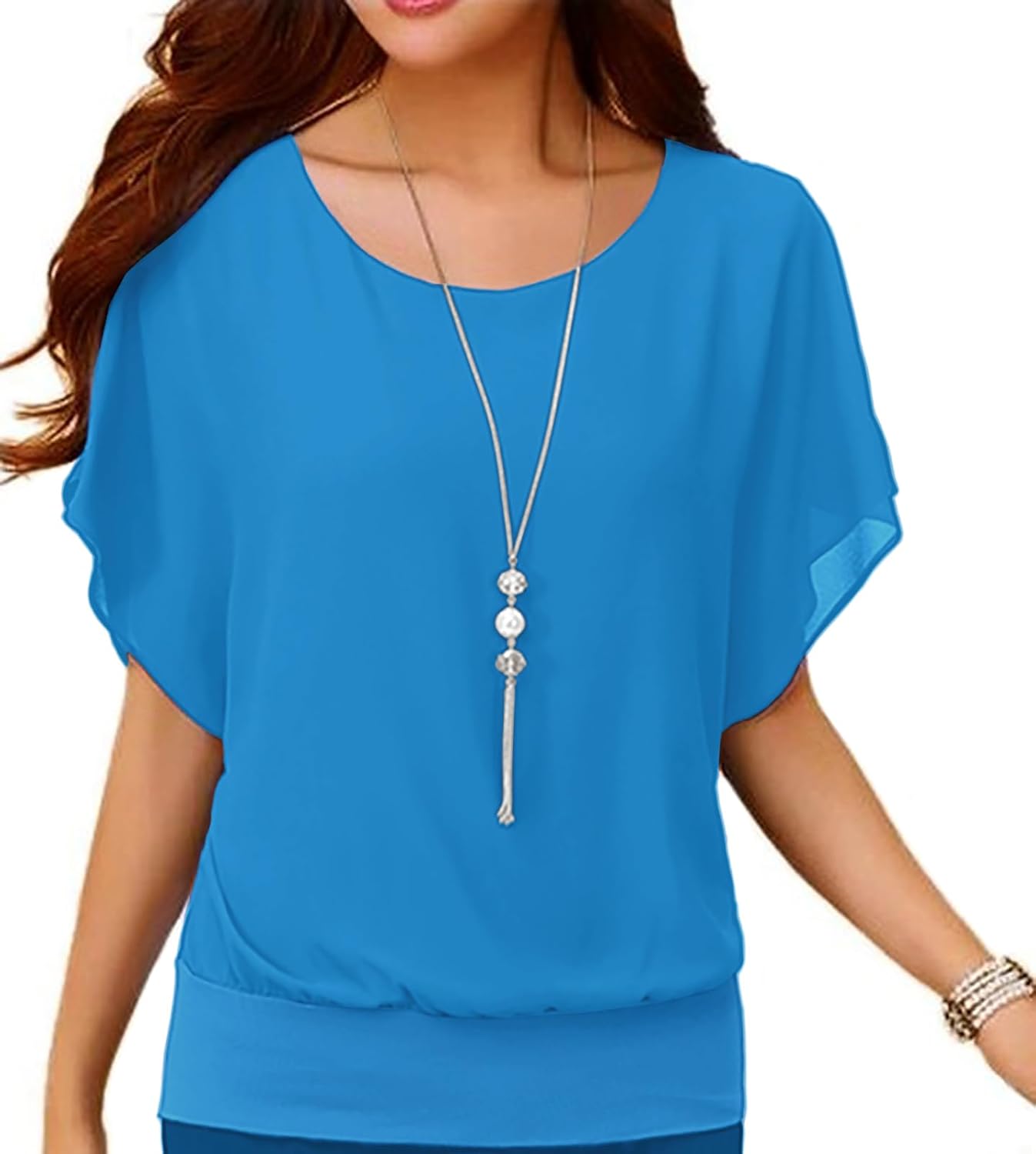 VIISHOW Women's Loose Casual Short Sleeve Chiffon Top T-Shirt Blouse - Image 3