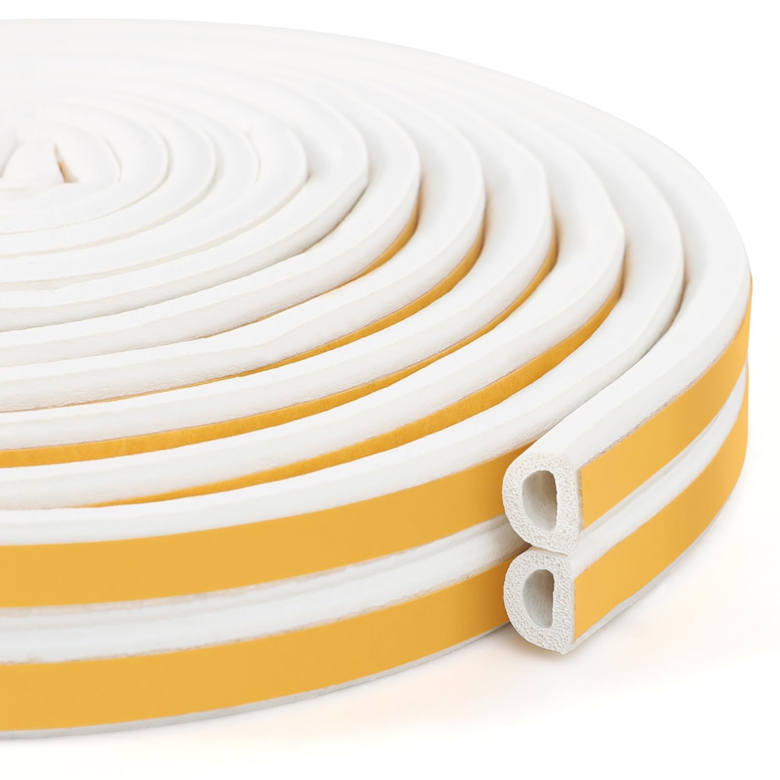Inwee White Draught Excluder Tape For Door Window, Weather Stripping Tape, Window Insulation, 10M Self-Adhesive Foam Sealing Strip Type D Against Cold Draught/Soundproof/Anti-Collision/Dustproof,