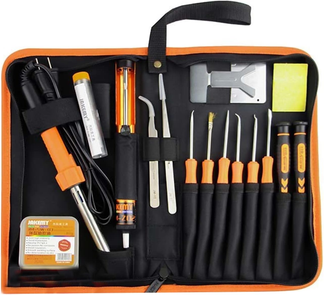 Soldering Iron Kit - Soldering Iron 60 W Adjustable Temperature, Solder Wire, Tweezers, Soldering Iron Stand, Soldering Iron Tips Set, Desoldering Pump, Solder Wick, Heatshrink Tubes, 17 pcs