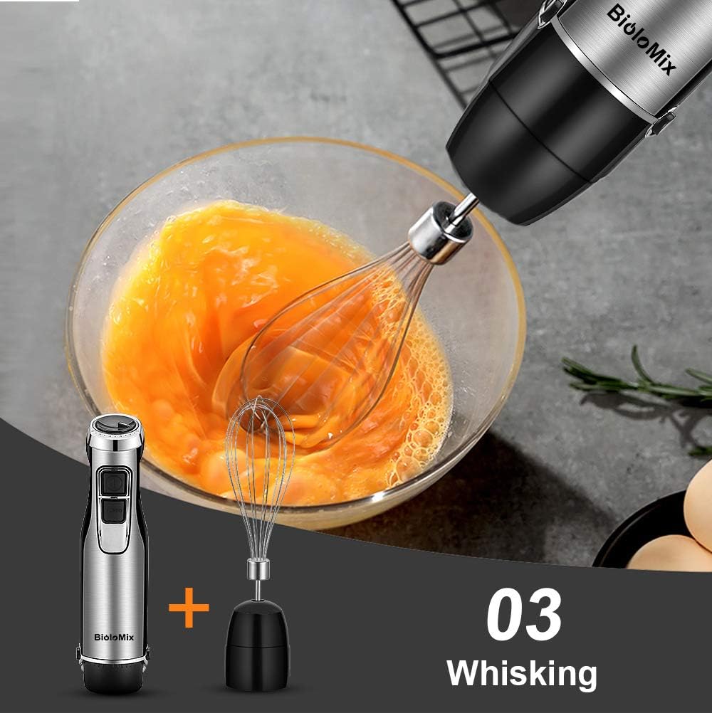 Immersion Hand Blender Multi-Purpose 220V 5 IN 1 Blender Heavy Duty Copper Motor Stainless Steel Finish Includes Whisk Attachment, Chopper and Smoothies Cup (HB3302 EU Plug)