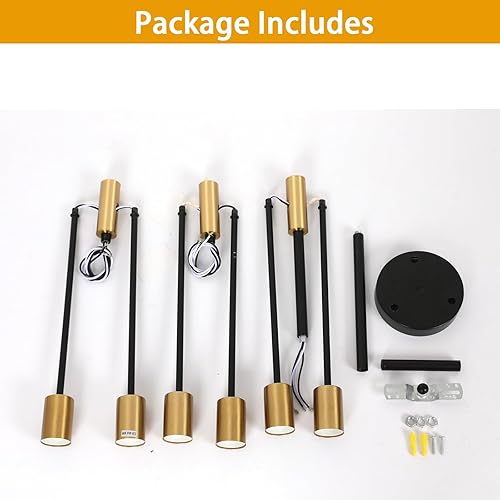 Vista 88 de DELIPOP Sputnik - Lámpara de techo Sputnik moderna de 4 luces negras y doradas, lámpara de techo E26 de metal industrial semiempotrada para Negro