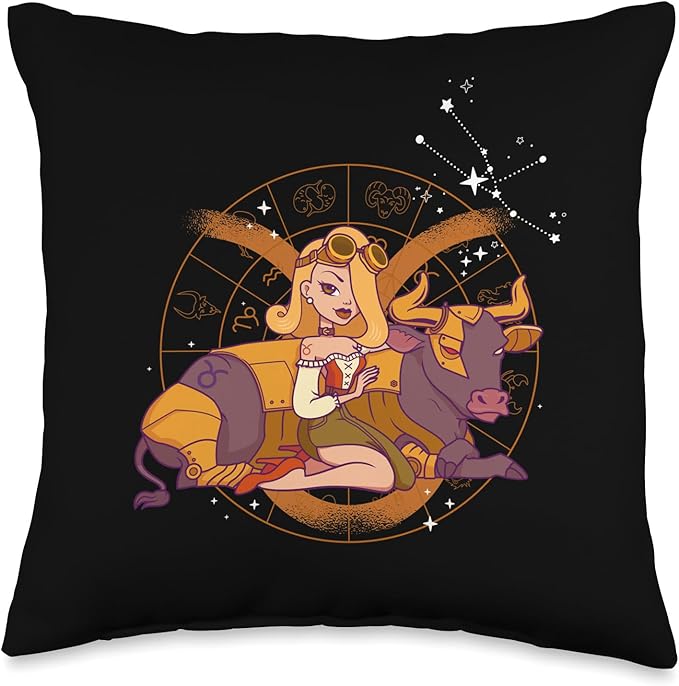 Zodiac Astrology Star Sign Taurus Girl Throw Pillow