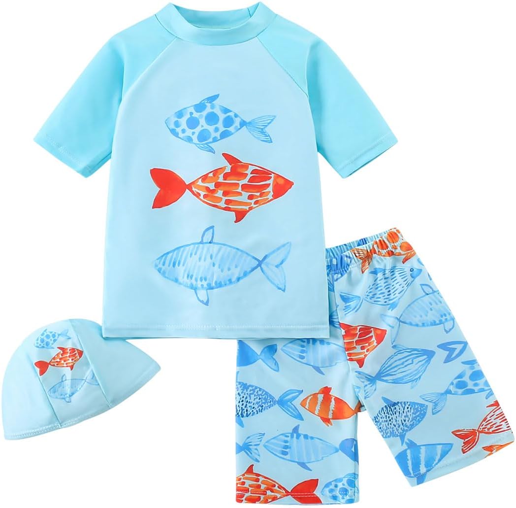 Toddler Boy Quick Dry Swimsuits Two Piece Swim Set Beach Swim Trunks Shirt Sun Protection Bathing Suit Swimwear Kids 2-8Y