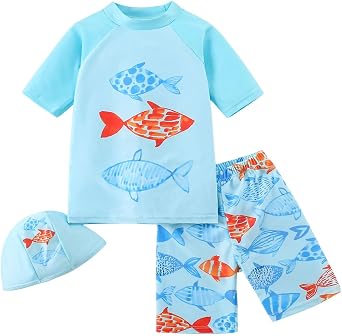 Toddler Boy Quick Dry Swimsuits Two Piece Swim Set Beach Swim Trunks Shirt Sun Protection Bathing Suit Swimwear Kids 2-8Y