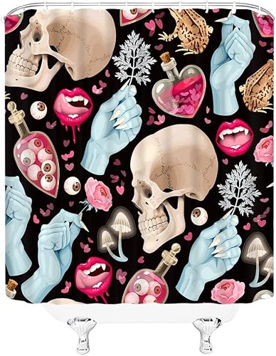 Miniatura 3 de GCTNBJL Cortina de ducha de Halloween, calavera gótica, espeluznante, esqueleto, bruja, alquimia mágica, tablero de uija, brujería, bohemio, terror